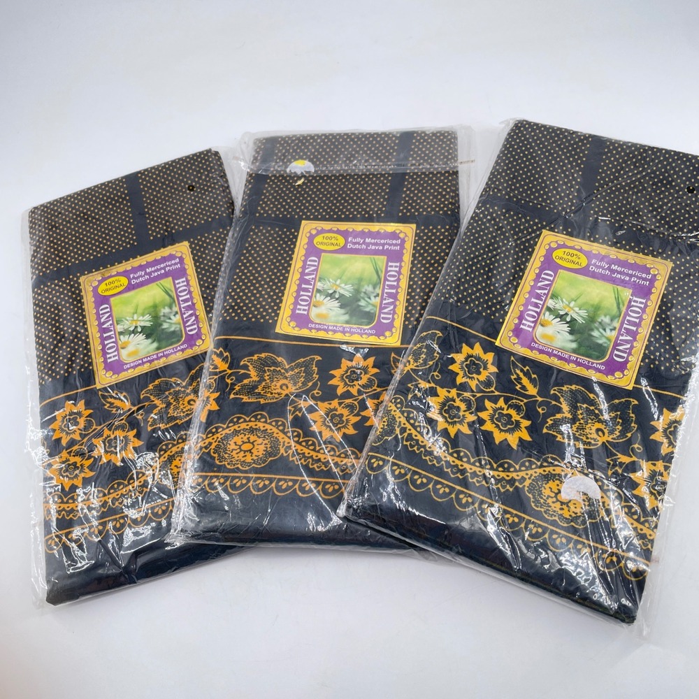 Holland Dutch Java Print Fabric 100% Mercerized Cotton Black Gold Floral 3 Pack